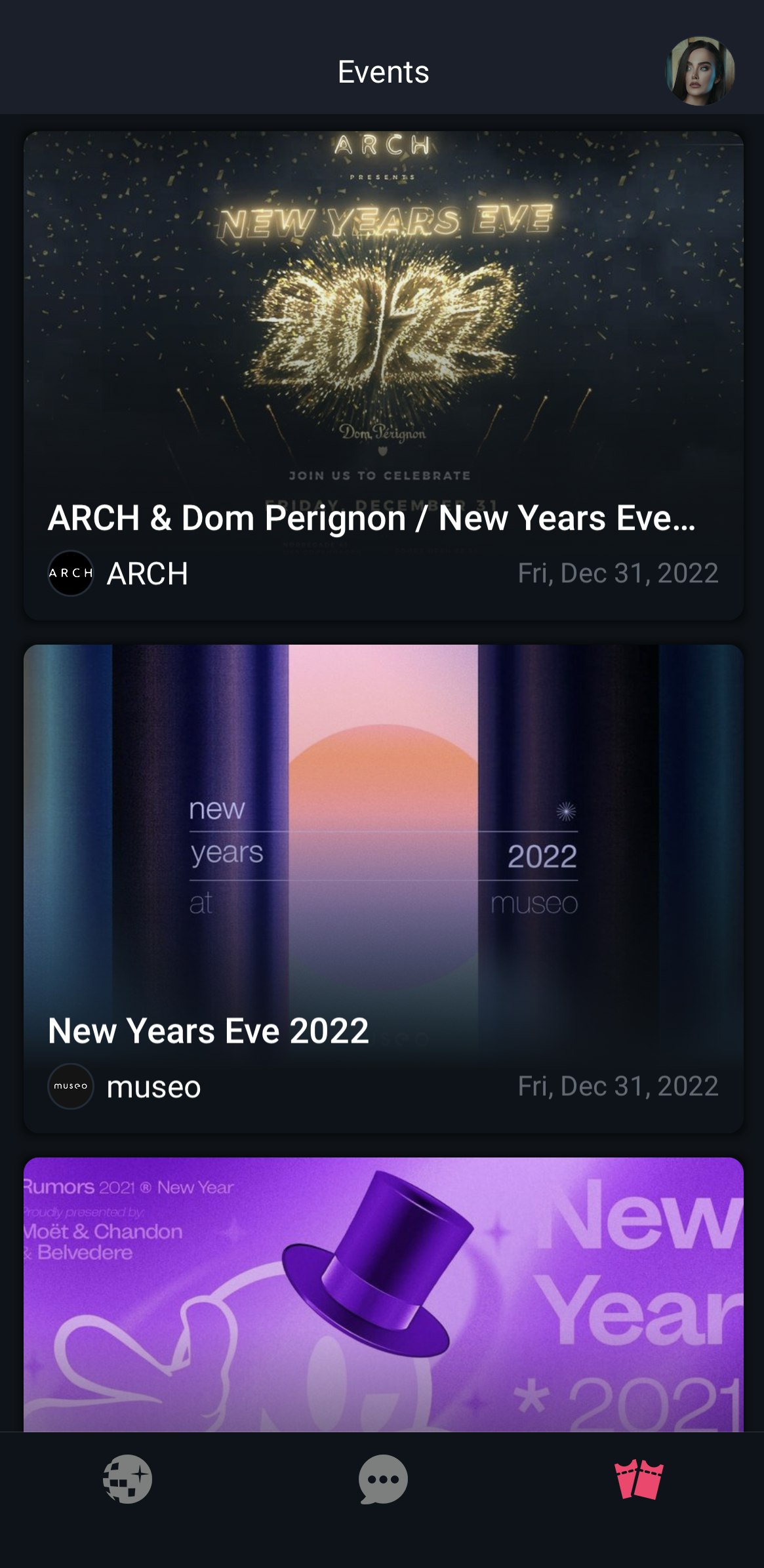 A screenshot of the Nyx membership app showing the event overview.